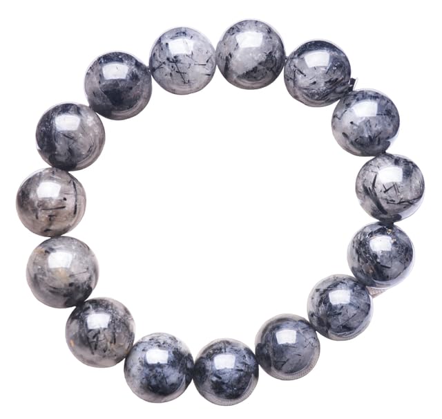 Hand_Crafted 10mm Natural bar Black Hair Rutilated Crystal Round Beads Bracelet Pack Of 2 Bracelet YO-BRACE-23666