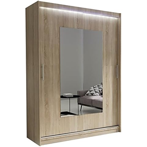 Ye Perfect Choice Modern Bedroom Mirror Sliding Doors Wardrobe AVA 6", 150cm / 4.9ft (Oak Sonoma, With LED) Cover