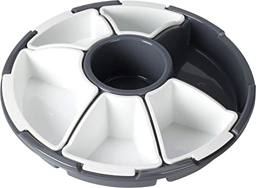 Spetebo Set da portata con 6 ciotole – Ø 33 cm – rotondo snack e contenitore per il trasporto con coperchio – Piatto per spuntini – Piatto per snack – Ciotola per servire piatti lavabili in - immagine 4