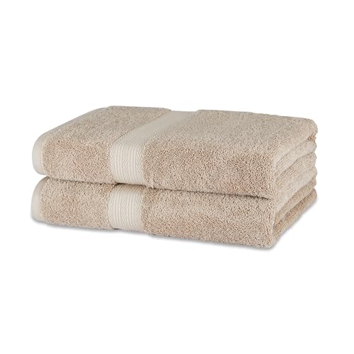 Paquete de 2 toallas de baño de algodón orgánico en color gris pardusco, medidas 76 x 137 cm