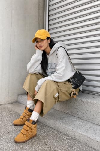 Image of Dsevht Hidden Wedge Sneakers for Women High Top Fashion Sneaker Suede High Heel Platform Tennis Triple Strappy Band Casual Vintage Dressy Comfy Campus Trendy Retro Sneaker