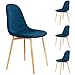 Sedia da pranzo ergonomica moderna in pelle, sedia da pranzo in lino, sedia da cucina, colore legno, con gambe in metallo, set da 4 (blu)