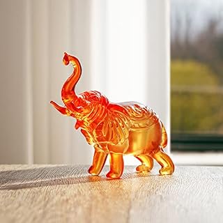 Crystal Elephant Figurines Collectibles,Hand Blown Painted Glass Art Wildlife Animal Ornament,Home Office Paperweight Decor