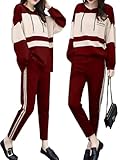[GRHONC] パーカー ジャージ レディース スウェット 上下 セット 長袖 セットアップ スポーツ ウェア トレーニング フード (L, ボルドー)