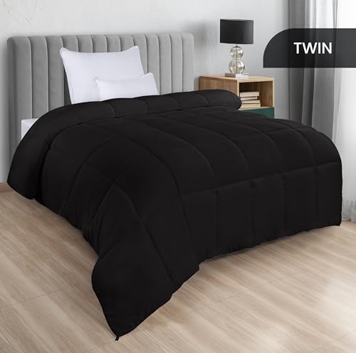Utopia Bedding Comforters Twin Size, All Season Duvet Insert, Down Alternative Box Stitched Bed Comforter with Corner Tabs, Machine Washable (Black)