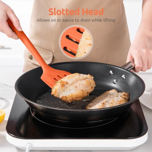 Image of U-Taste Silicone Turner Slotted Spatula, 13.6 inch Long /3.7 inch Wide, Orange