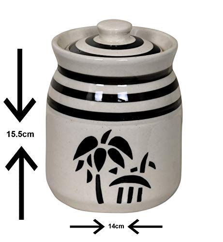 Image of Ceramic Jar With Lid Food Storage Container Canister Martaban Barni Jar for Kitchen (White, 2 Kg)