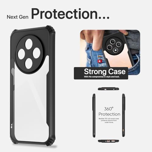 Image of Pikkme Crystal Clear Transparent Back Cover | Ultra Hyrbid | Full Camera Protection | Raised Edge | Bumper Case for Oppo Reno12 F 5G (Black)