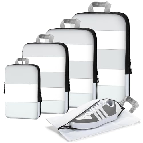 Compression Packing Cubes, 5-Piece Set Travel Organizer Boxes, Compressible Luggage Cubes With Zipper for Women/Men - Essential Travel Accessories