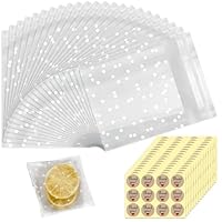 200 Pcs 5.5 x 5.5cm Clear Cookie Cake Biscuit Polka Dot Opp Small Cellophane Plastic Sweet Bags Self Seal Cookie Packaging Wrapper Clear Self Adhesive Bags Diy for Food Biscuit Candy Jewelry