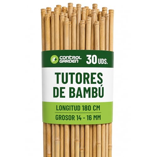 CONTROL GARDEN 30 Tutores de Bambu para Plantas 180 cm Grosor 14-16 cm | Cañas Estacas Natural para Tomateras, Enredaderas y Sujetar Cultivos | Varas Resistentes Huerto y Jardin