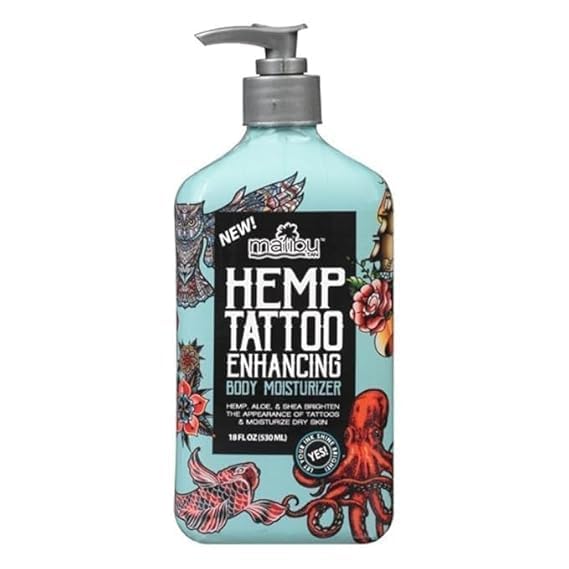 Maliibu Tattoo Enhancing Hemp Body Lotion, 18 fl oz Pump Bottle – Deep Moisturizing with Shea Butter, Coconut Oil & Aloe Vera for Dry Skin Care