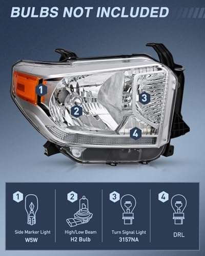 Image of Nilight Headlight Assembly Compatible with 2014 2015 2016 2017 2018 2019 2020 2021 Toyota Tundra Chrome Housing Amber Reflector Clear Lens Bumper Headlamps Replacement Driver and Passenger Side