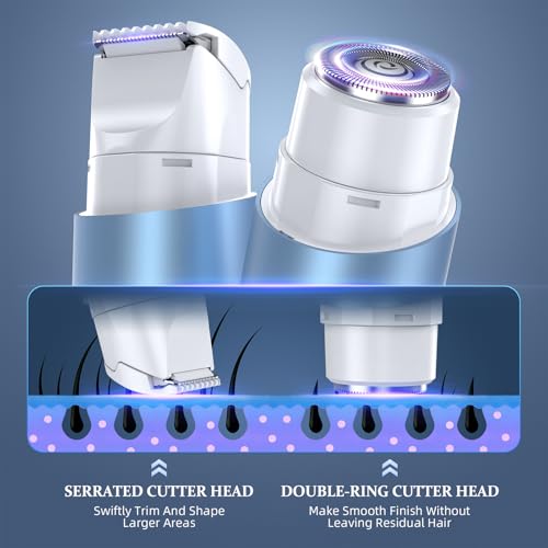 Image of Bikini Trimmer for Women, Dual Head Face Shaver Body Hair Trimmmer, IPX7 Waterproof Womens Electric Razor for Legs, Light Blue