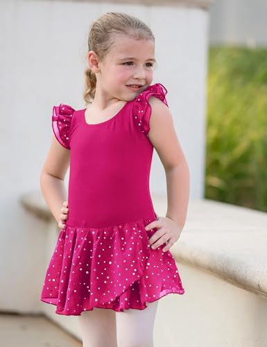 Image of Arshiner Girls Ruffle Sleeve Ballet Dance Dress Tutu Skirted Leotard