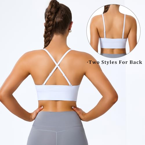 Image of BLUELILY Sports Bras for Women Padded Adjustable Deep V Neck Bra Seamless Spaghetti Strap Criss Cross Light Impact Yoga Bras