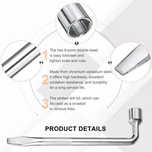 Image of HARFINGTON 2pcs Car Spare Tire Lug Wrench 22mm Carbon Steel l Type Slotted End Hexagon Socket Wrench L-Shaped Tire Repair Tool for Automobile Repair