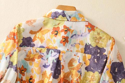 Image of Gufrina Women Mustard Multicolor Floral Print Button-Down Shirt with Elbow Sleeves and Collar Neck in Soft Breathable Fabric Ideal for Casual wear and Relaxed Styling