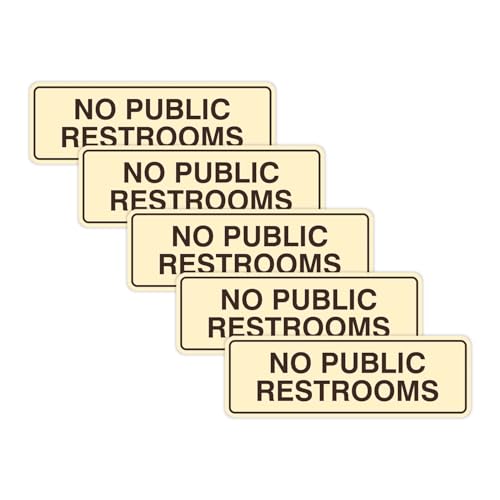 Standard No Public Restroom Wall or Door Sign | Bathroom Signage - Ivory/Dark Brown - Large(5 Pack)