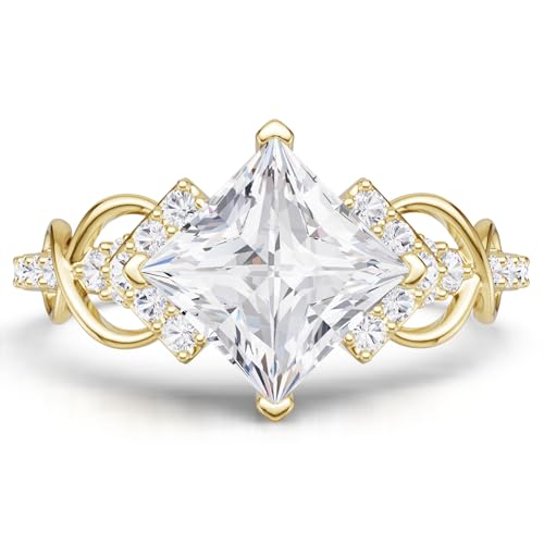 1.4CT Moissanite Engagement Rings for Women, Princess Cut Moissanite Ring Sterling Silver/10K/14K/18K Gold Rings Wedding Bands for Women Promise Rings for Her, Size 3-10
