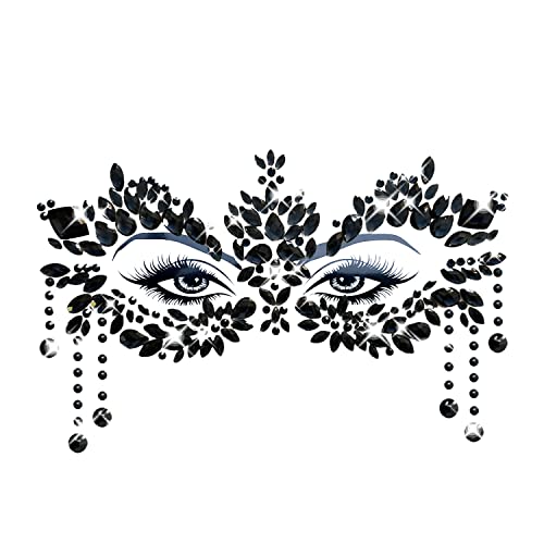 Neva Nude Prima Donna Black Masquerade Jewel Face Crystal Sticker - Face Gems for Carnivals, Halloween, Festivals, Raves, & Parties | Medical Grade Adhesive, Waterproof, & Sweatproof | Made in USA