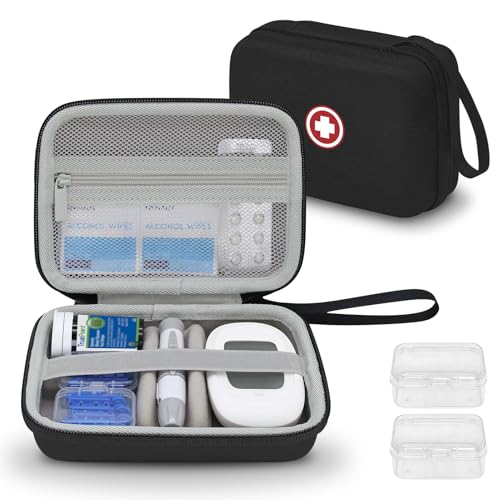 Diabetic Supplies Travel Case Carrying Case Organizer for Diabetes Testing Kit Blood Glucose Monitor Kit with Meter Blood Sugar Test Strips Lancets Lancing Device(Case Only) (Gray Interior)