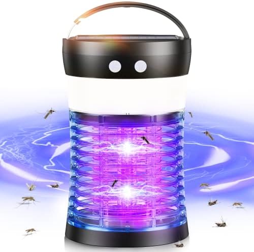 Bug Zapper Outdoor Indoor, Solar Mosquito Killer Electric Fly Trap USB Rechargeable Insect Zappers Lantern Night Lights Waterproof for Home Backyard Kitchen Patio Camping