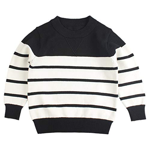 Peecabe Kids Boys Cable Knit Sweater Long Sleeve Round Collar Striped Sweatshirt Baby Cotton Pullover Sweater Spring 1-5T (Black, 1T)