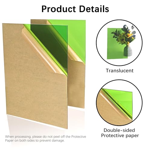 Image of Translucent Green Acrylic Sheets 8*12 inch 1 /8 inch Thick (2.8~3mm) Red Transparent Cast Acrylic Plexiglass Board for Sign, DIY Project, Laser Cutting, Wedding, Craft, Picture Frame, Engraving(2 Pieces)