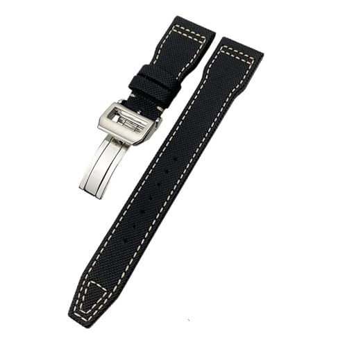 Bracelet montre nylon 22 mm cuir noir résistant pour remplacer IWC Top Gun