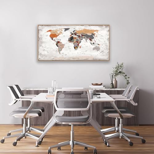 BQVCT Large World Map Wall Art, Framed Canvas Print, Office World Map Wall Decor Map of the World Picture Artwork Decor for Home Bedroom Decoration 20 x 40 inch Ready to Hang by BQVCT - Used condition - Image 5