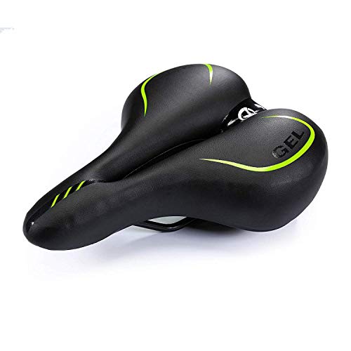UNISTRENGH Big Bum Bike Saddle Seats Extra Wide Silica Gel Padded Cushion Bicycle Cycling (Green/Black)