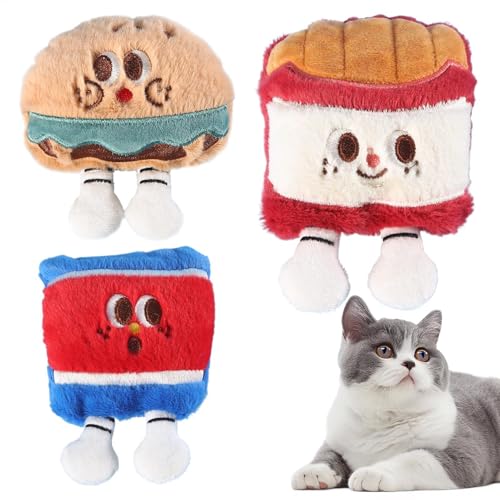 Catnip Toys, 3 Piece Cute Kitten Plush Toys with Catnip, Super Soft Treat Dispenser, Interactive Pet Chew Ball with Bells, Puzzl