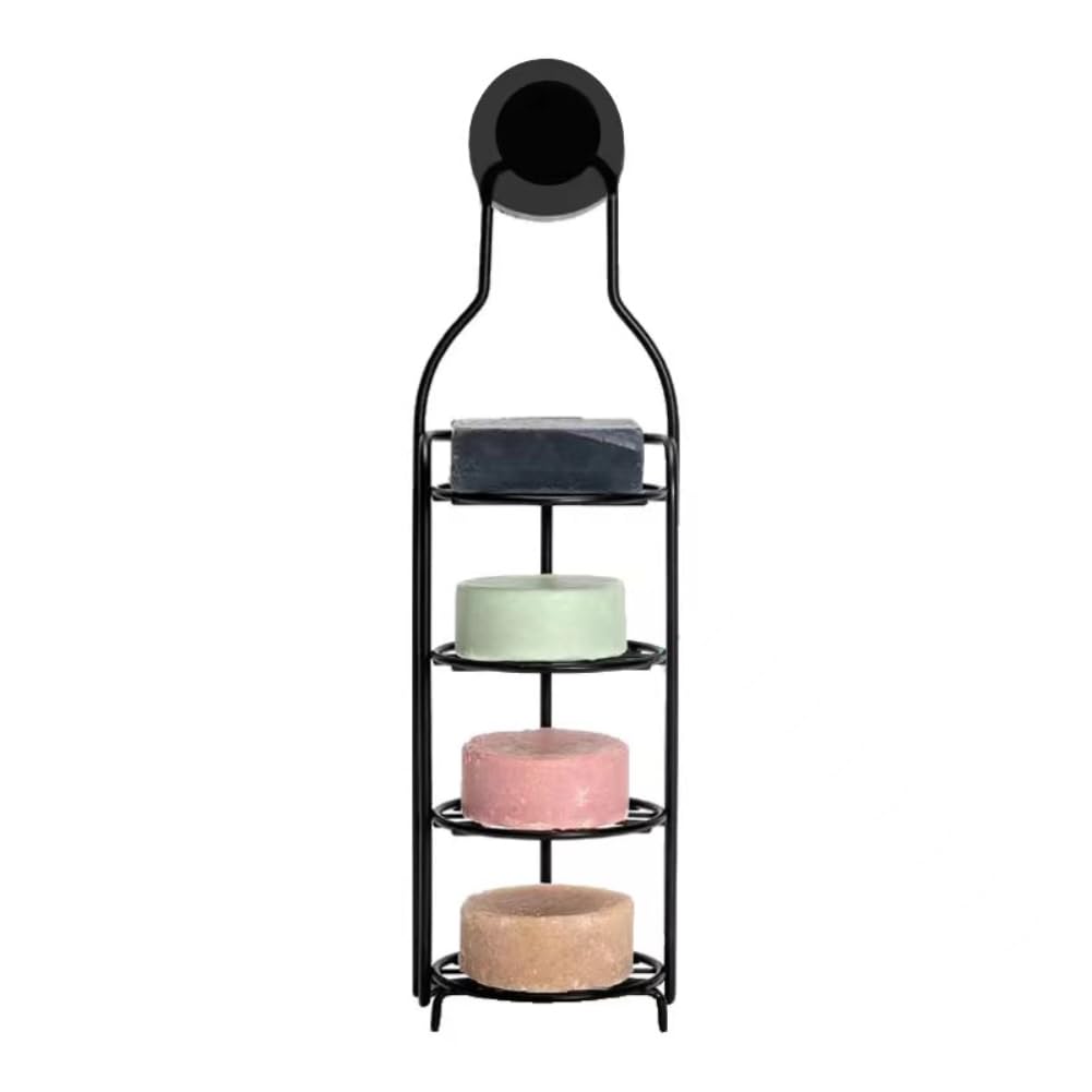 xinbaiSoap Holder for Shower Wall 4 Tier Round Soap Rack with Hook Dish Stainless Steel Bar Shower Bathroom Self Draining Rustproof Rack Powerful No Drilling for Bathroom, Kitchen(Black)