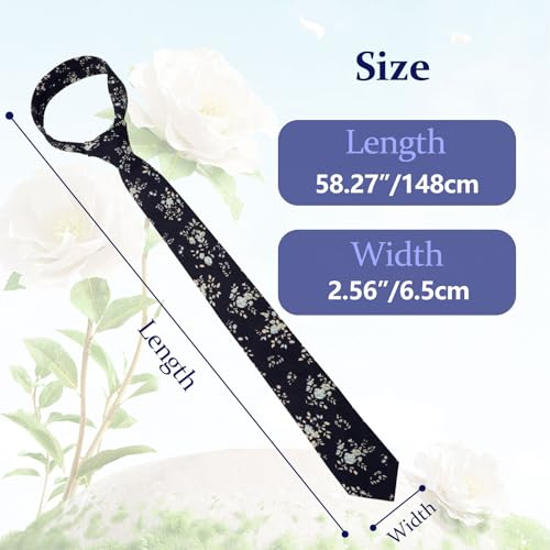 Image of Floral Ties Skinny Tie for Men, Cotton Mens Neckties for Weddings | 2.56'', floral, slim, soft and comfortable, men's neckties for casual, business, party, daily, dating