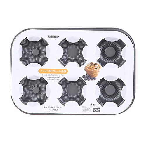 Image of MINISO 6 Cup Muffin Baking Pan Mould Kitchen Cookware Cupcake Desserts Pastries Tarts,10.4 * 7.4 * 1.2inch