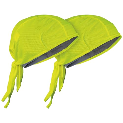 Klein Tools 60546 Cooling Bandana, Sweat Wicking Under Helmet Skull Cap in High-Visibility Yellow, 2-Pack