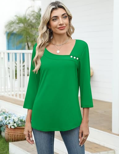 Image of LOMON Womens 3 /4 Length Sleeve T Shirts Asymmetrical Neck Tops Business Blouses for Women Fashion 2026