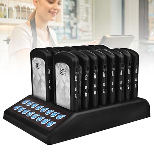 Buzzer Calling System, Restaurant Wireless Pager, 3 Calling Modes - Light/Vibration/Sound, Suitable for Queues Waiting for Service, Calling Customers from a Distance, 16pcs