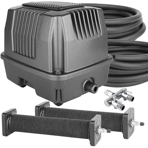 AquaMiracle Koi Pond Aerator Pond Air Pump with Self-Sinking Airline Rubber Air Diffuser, Air Flow Control Pond Deicer All-in-One Pond Aeration Kit for Outdoor Pond 10,000-15,000 Gallons ≤ 1