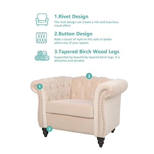Image of QHITTY 2 Piece Living Room Set, Sectional Chesterfield Sofa Chair Contemporary Upholstered Velvet Loveseat Couch Sets for Living Room, Bedroom, Office