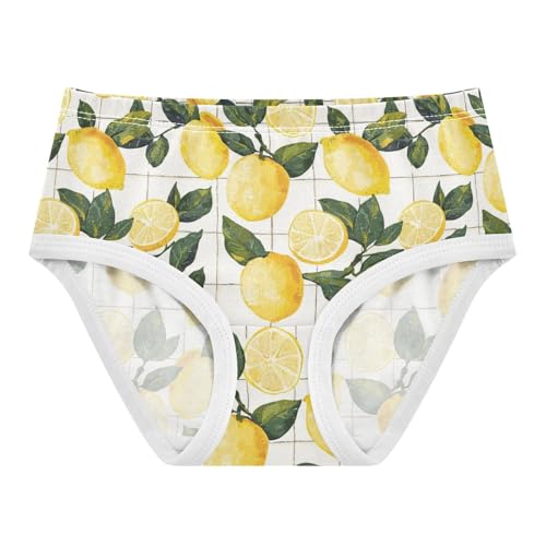 ZZKKO Watercolor Lemons with Grid Girls Underwear Toddler Panties for Girls Comfort Brief Size 2T-8Y