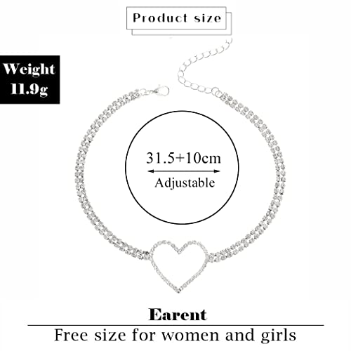 Earent Rhinestone Choker Necklaces Silver Heart Necklace Chain Sparkly Tennis Chain Neck Jewerly Adjustable For Women And Girls #TOP3