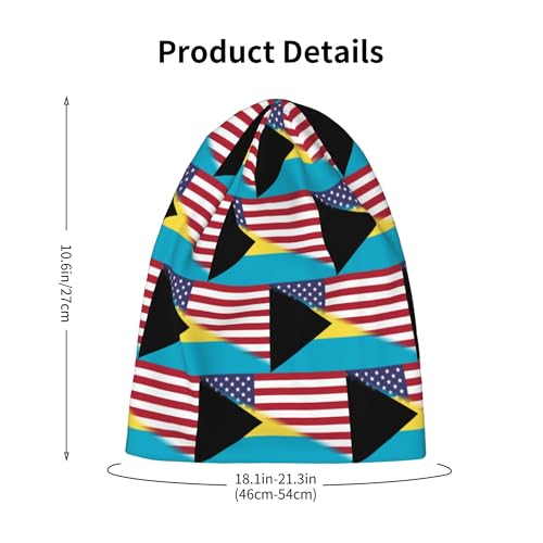 American Flag and Bahamas Flag Kids Leisure Elastic Knitted Hat Junior Large Size Knit Cap Child Beanie Black2