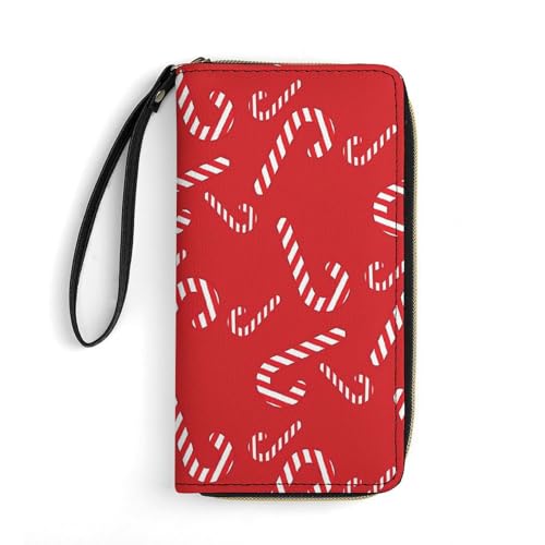 Candy Cane Pattern Large Capacity Portable Leather Wallet with Rope