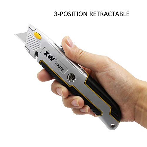 Xw Retractable Utility Knife, Heavy Duty Zinc Alloy Box Cutter With 4 Spare Blades thumb #2