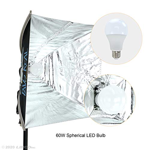 Image of LINCO Lincostore Studio Lighting Photography Light Equipment Continuous Photo Softbox Kit 16x 16 Inch with 2 Professional Portrait Bulb for Filming Video AM270