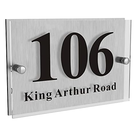 HOUSE SIGN PLAQUE DOOR NUMBER NAME ROAD PLAQUE PERSONALISED MODERN GLASS EFFECT ACRYLIC ALUMINIUM SIGN Hand Finished in UK Cover