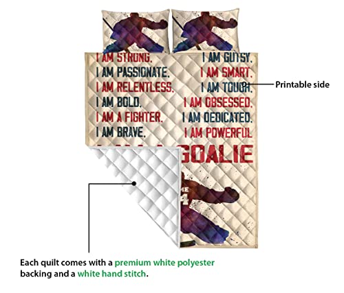 OhaPrints Custom Hockey Goalie I Strong Boy Player Personalized Name Number Quilt Blanket & Pillowcases, Quilts Bedding Set & Pillow Cover, King Queen Double Twin Throw Full Size Bedspread Bed Sets