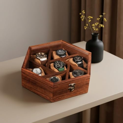 Image of Wooden Watch Box /Case, Handmade Superior Indian Rosewood Watch Display Box Case for Men| Wooden Watch Box for Men. (7 slot -5)